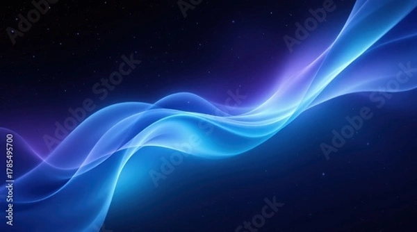 Fototapeta Abstract blue and purple flowing waves with stars in deep space