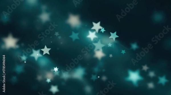 Fototapeta Abstract teal star bokeh light festive celebration background
