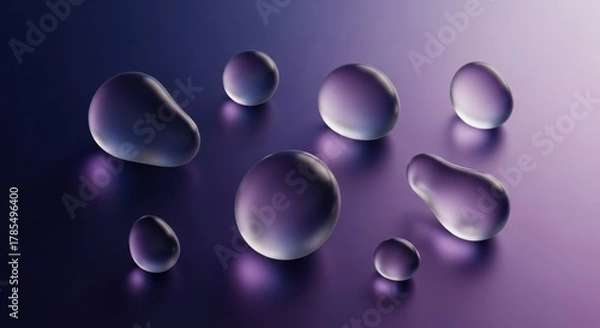 Fototapeta Abstract translucent organic shapes on a glowing purple background