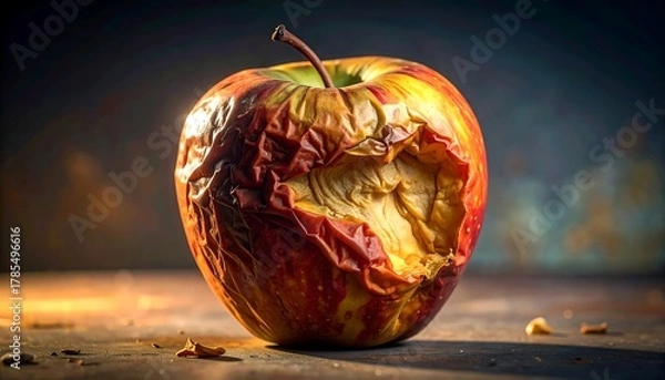 Fototapeta Close-up of a Spoiled Apple Showing Signs of Decay, Rotting and Aging Process