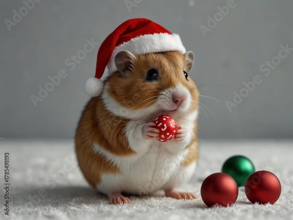 Fototapeta Little Santa Hamster. Generative Ai