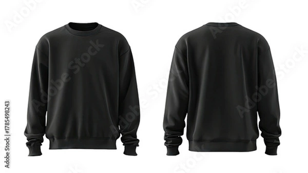 Obraz Black crewneck sweatshirt front & back view, blank template
