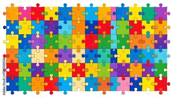 Fototapeta Colorful Puzzle Pieces Assembled, Concept of Teamwork, Problem Solving, Cooperation