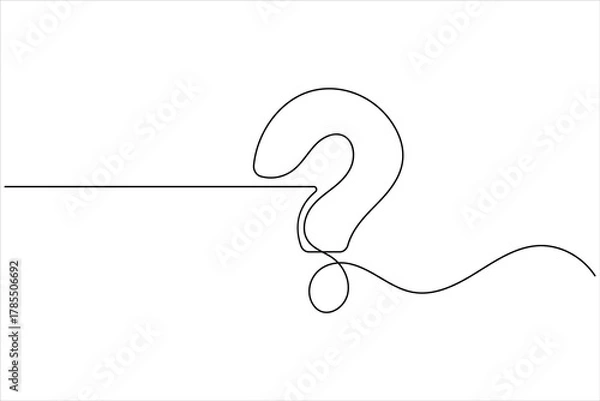 Fototapeta Question mark continuous one line drawing of isolated outline vector illustration