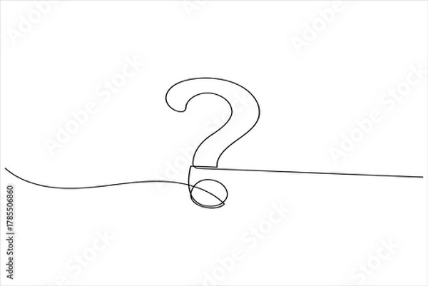 Fototapeta Question mark continuous one line drawing of isolated outline vector illustration