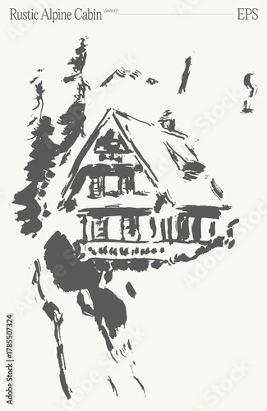 Obraz Discover a Rustic Alpine Cabin set in a stunning Mountain Landscape, perfect for adventures