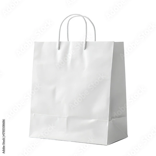Fototapeta White Paper Shopping Bag with Rope Handles isolated on a transparent background