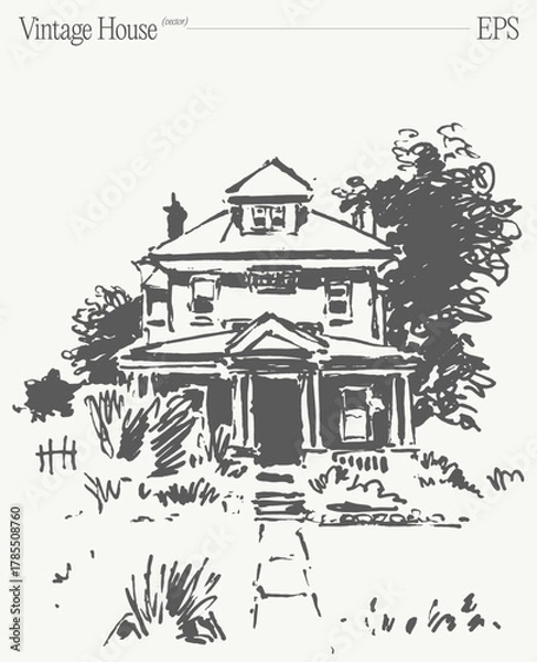 Obraz A Beautiful Vintage House Sketch Illustration Designed Specifically for Creative Projects