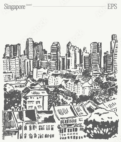 Obraz Illustration of the Singapore Cityscape featuring Modern Skyscrapers and beauty