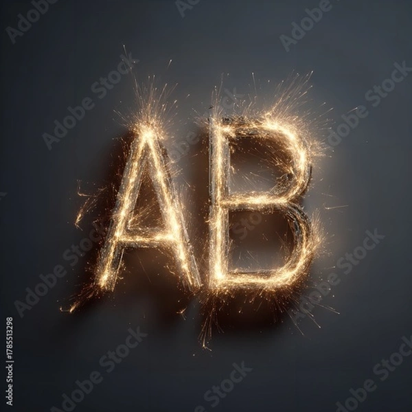 Fototapeta Sparkling letters a and b illuminated by fireworks, creating a festive and celebratory atmosphere against a dark, moody background