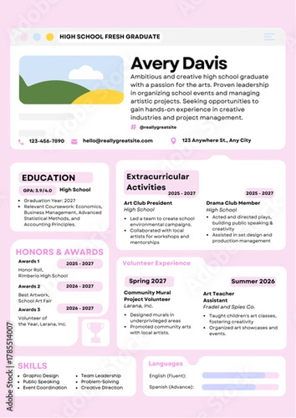 Fototapeta Avery davis high school fresh graduate resume with education and skills