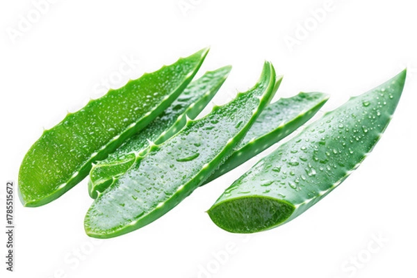 Obraz Fresh aloe vera leaves with water droplets on black background leaf green