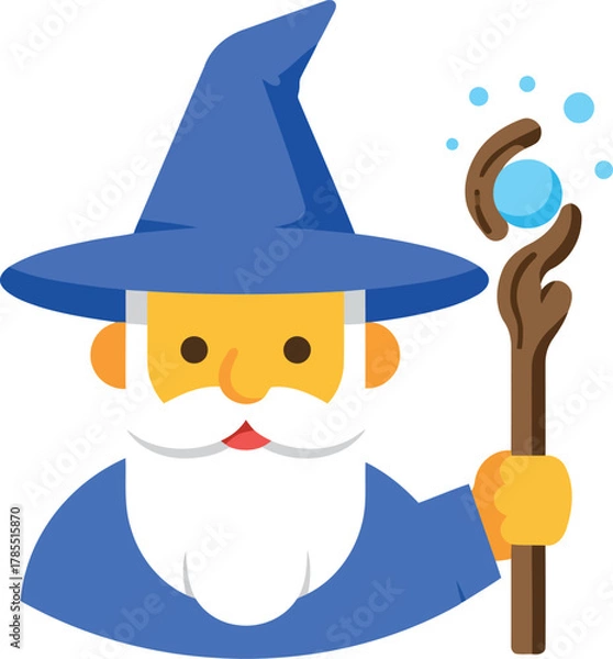 Obraz Cute flat design wizard icon with magic staff illustration