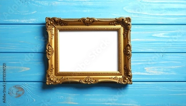 Obraz Elegant Golden Frame with a Blue Background with Empty Space for Presentation