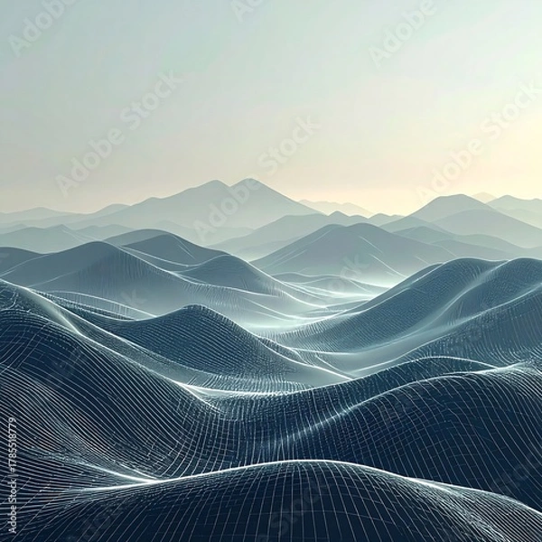 Fototapeta Digitized landscape with rolling hills receding into the distance