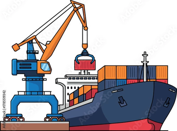 Fototapeta Container Ship Being Loaded by a Crane at a Port.