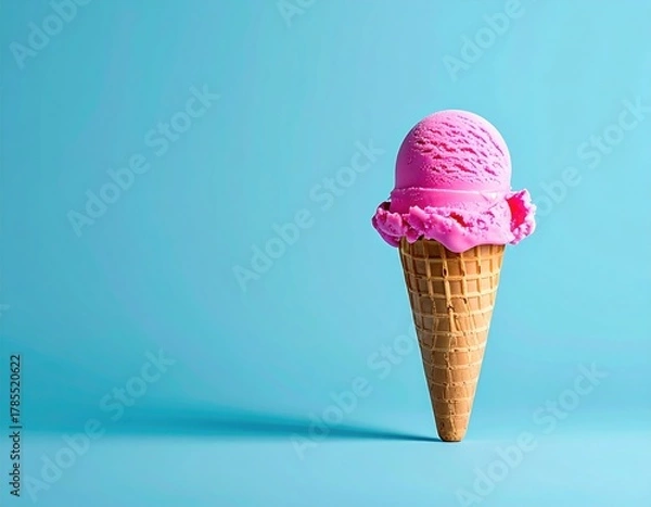 Obraz Pink ice cream cone on a light blue backdrop