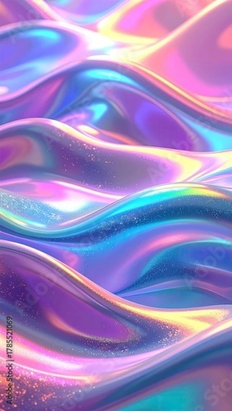Obraz Iridescent, glossy, wavy surface with vibrant color gradients