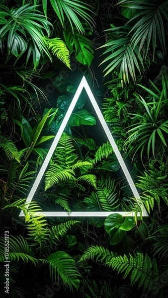 Obraz Lush ferns, foliage backdrop, glowing triangle feature