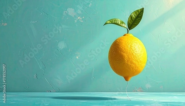 Obraz Bright lemon with leaves floating against textured wall