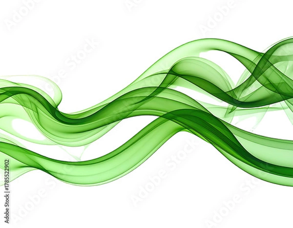 Obraz Abstract flowing green smoke-like ribbons, undulating against a black background