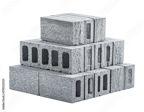 Obraz Grey concrete blocks stacked in a pyramid shape against a black background