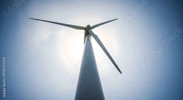 Obraz Renewable Wind Energy Turbine on Hilltop Against Blue Sky