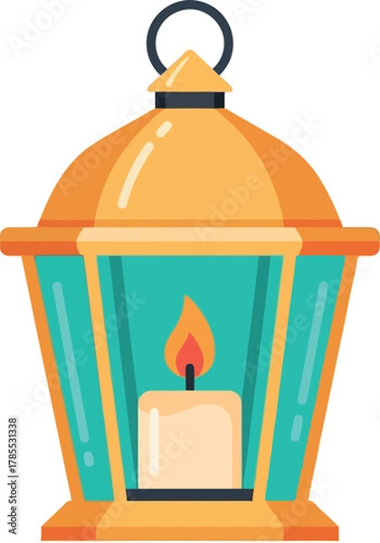 Fototapeta Vintage lantern with candle flame warm glow