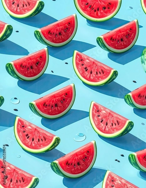 Fototapeta Sliced watermelons in a vibrant, repeating pattern