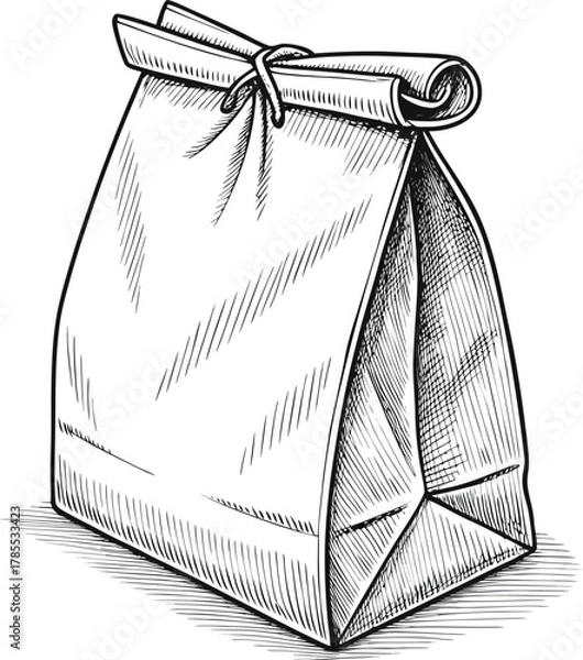 Fototapeta folded-paper-bag--simple-line-art--monochrome
