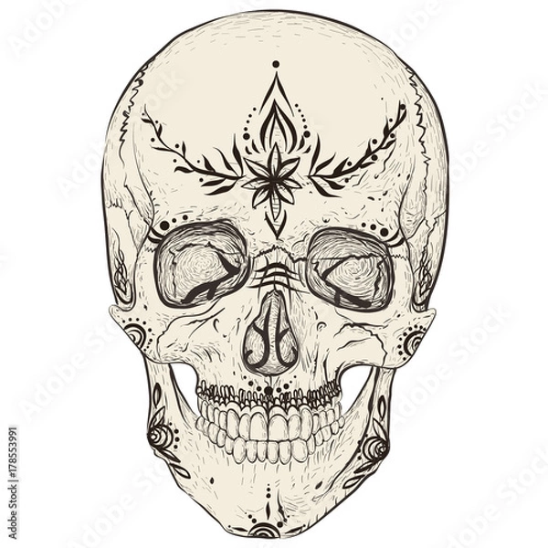 Fototapeta Skull and tattoos. Beautiful patterns.