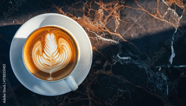 Fototapeta Coffee Latte Art on Marble Table