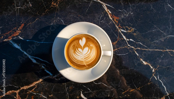 Fototapeta Coffee Latte Art on Marble Table