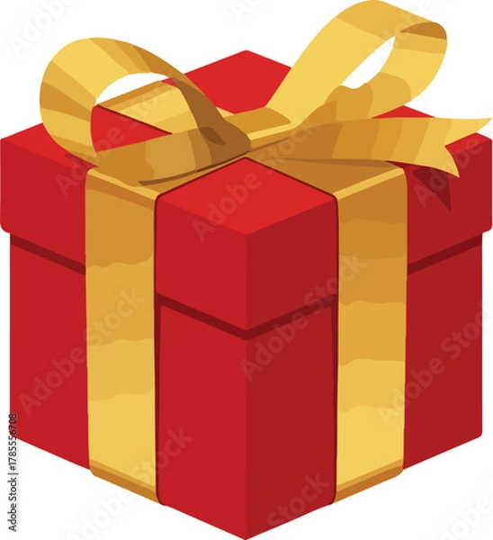 Fototapeta Red gift box vector illustration tied with a golden ribbon and bow ready for celebration