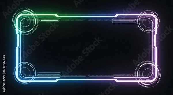 Fototapeta Futuristic neon frame design with glowing edges, suitable for digital interfaces or advertisements