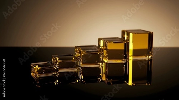 Fototapeta Minimal Gold‑Tinted Blocks with Studio Glow, Premium Branding Background