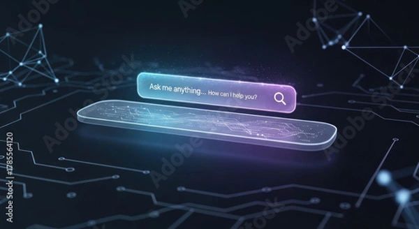 Fototapeta Futuristic search interface with glowing elements and digital connections on a dark background