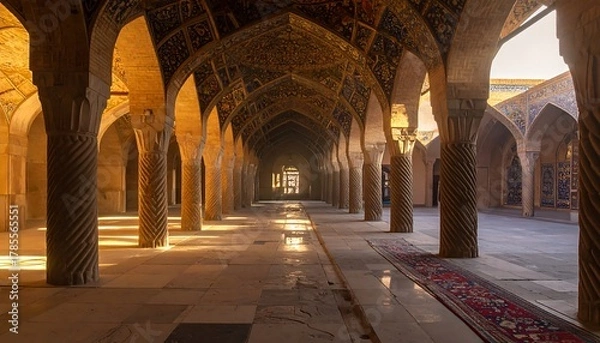 Fototapeta Stunning View of a Historical Mosque Interior with Arches and Detailed Pillars