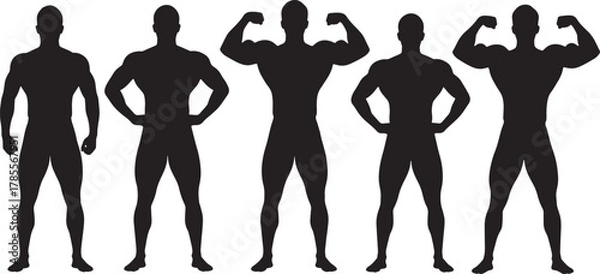 Fototapeta Silhouette of muscular men posing bodybuilders demonstrating their physique strong athletes showing off their muscles fitness and bodybuilding