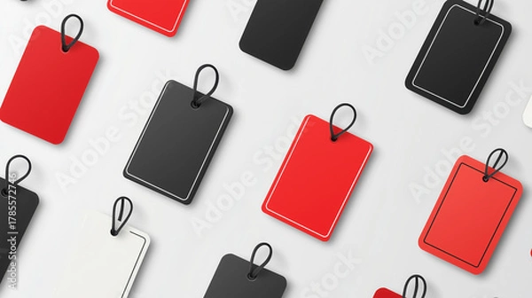 Fototapeta Price tag pattern flatlay with red and black