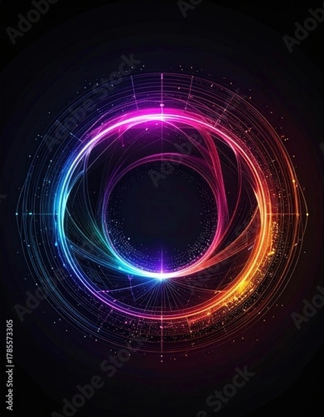 Obraz Luminous, rainbow rings in dark space