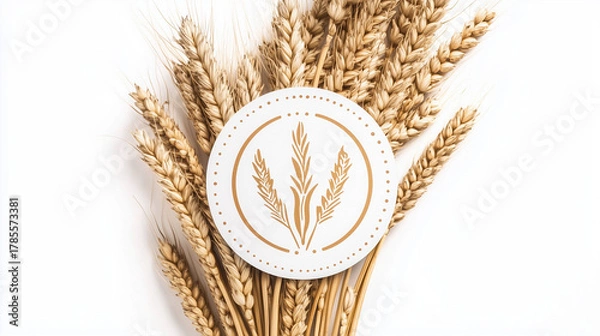 Obraz Wheat Bundle with Round Emblem on White