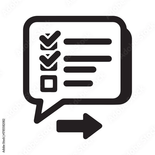 Fototapeta Task list with progress ticks and forward arrow in speech bubble