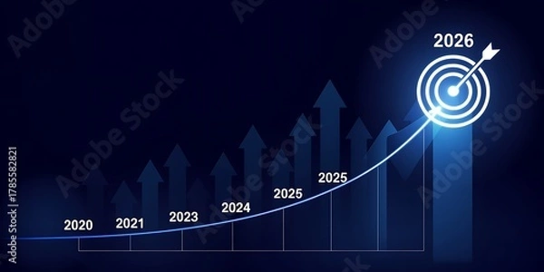 Obraz Business growth chart from 2020 to 2026 showing upward trend and target graph
