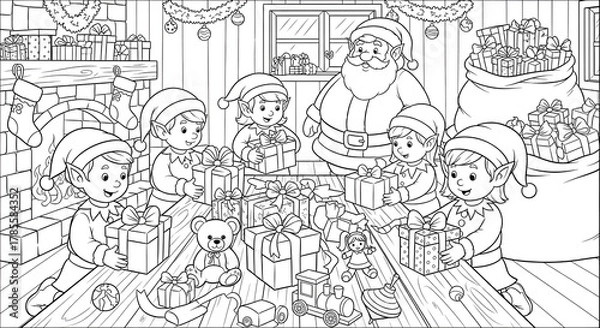 Fototapeta Santa’s Workshop Christmas Coloring Page