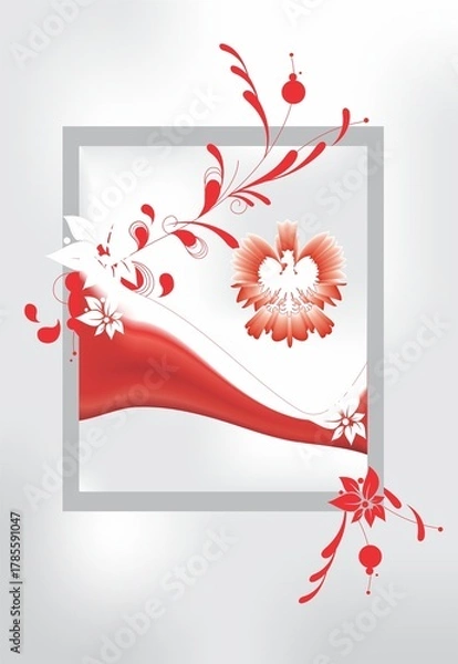 Fototapeta red and white composition with an eagle and white and red elements