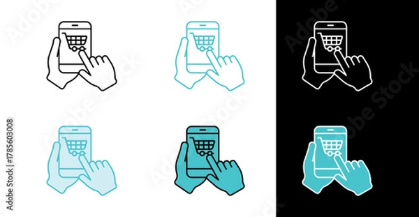 Fototapeta Add to cart button icon for mobile shopping and online retail in line and fill style