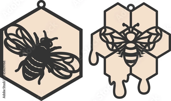 Fototapeta bee in a hexagon frame png, summer honeybee sun catcher, geometric bees ornament, spring summer garden decor, laser ready cut files, glowforge silhouette cricut