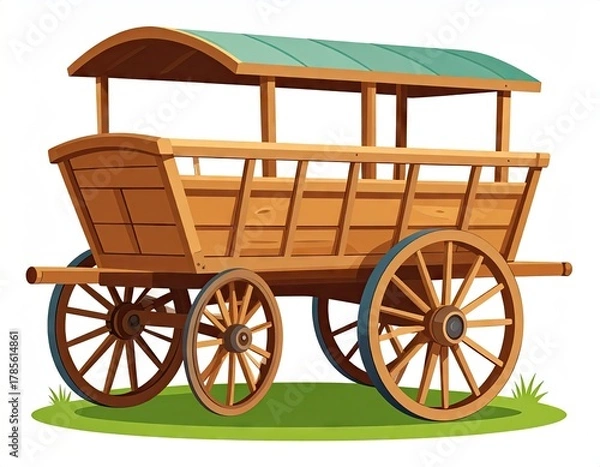Fototapeta Wooden Covered Wagon on Grass
