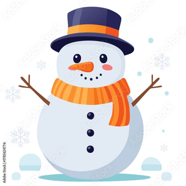 Obraz Illustration of Snowman with Hat and Scarf